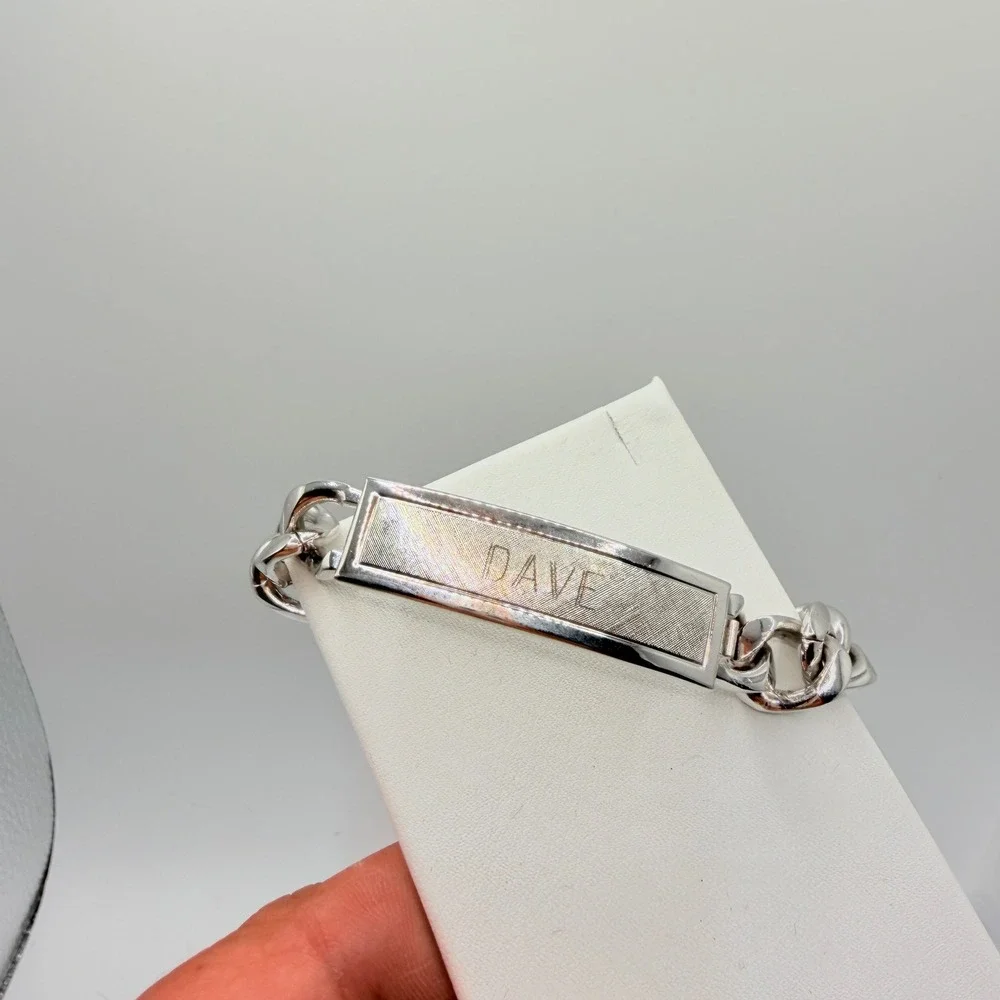 Speidel ID Bracelet Mens 8in Silver Tone Stainless Curb Link Vintage Dave Good